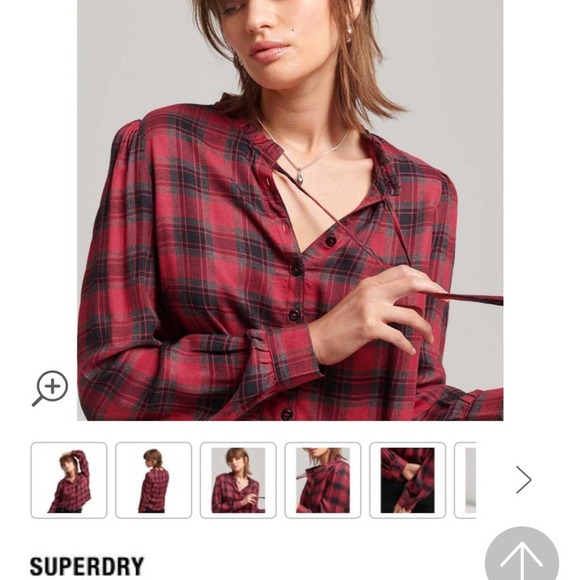 Superdry Vintage Ruffle Trim Check Long Sleeve Shirt Size 6 US - Picture 5 of 14